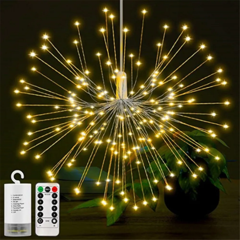 Подвесные гирлянды с дистанционным управлением, 120-200Leds медные фейерверки, рождественские гирлянды, вечерние гирлянды