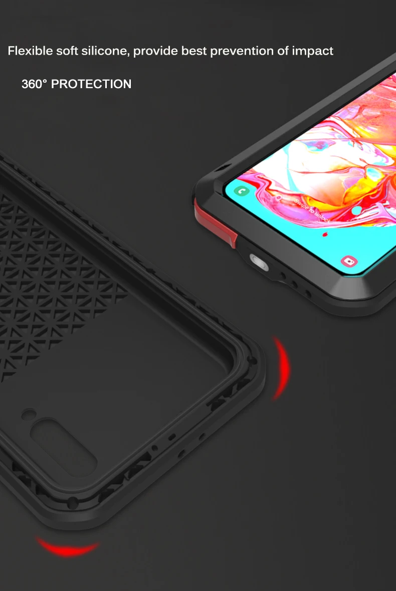 Чехол LOVE MEI для samsung Galaxy A70, сверхмощный ударопрочный Пылезащитный Водонепроницаемый металлический резервуар Броня чехол с закаленным GlassCase