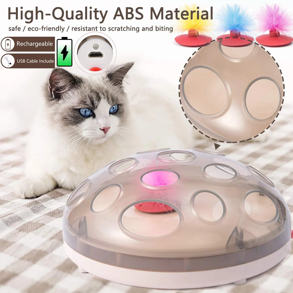 

Electric Cat Toy Feather Smart Training Electric Cat Toy Catching Game Maglev Rechargeable Automatic Turntable Bouncing Toys D20