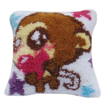 

DIY Latch Hook Kit Carpet Cushion Crocheting Rug Sewing Craft With 40 X 40cm Pillowcase - Monkey/Love Monkey