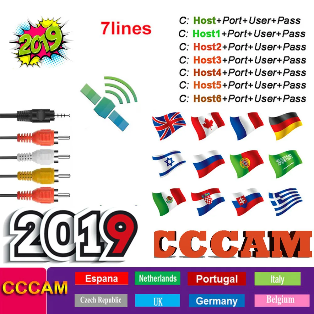Новейший самый стабильный cccams для Европы Испания спутниковый ТВ Receiver6/7 линий wifi FULL HD DVB-S2 поддержка Ccams