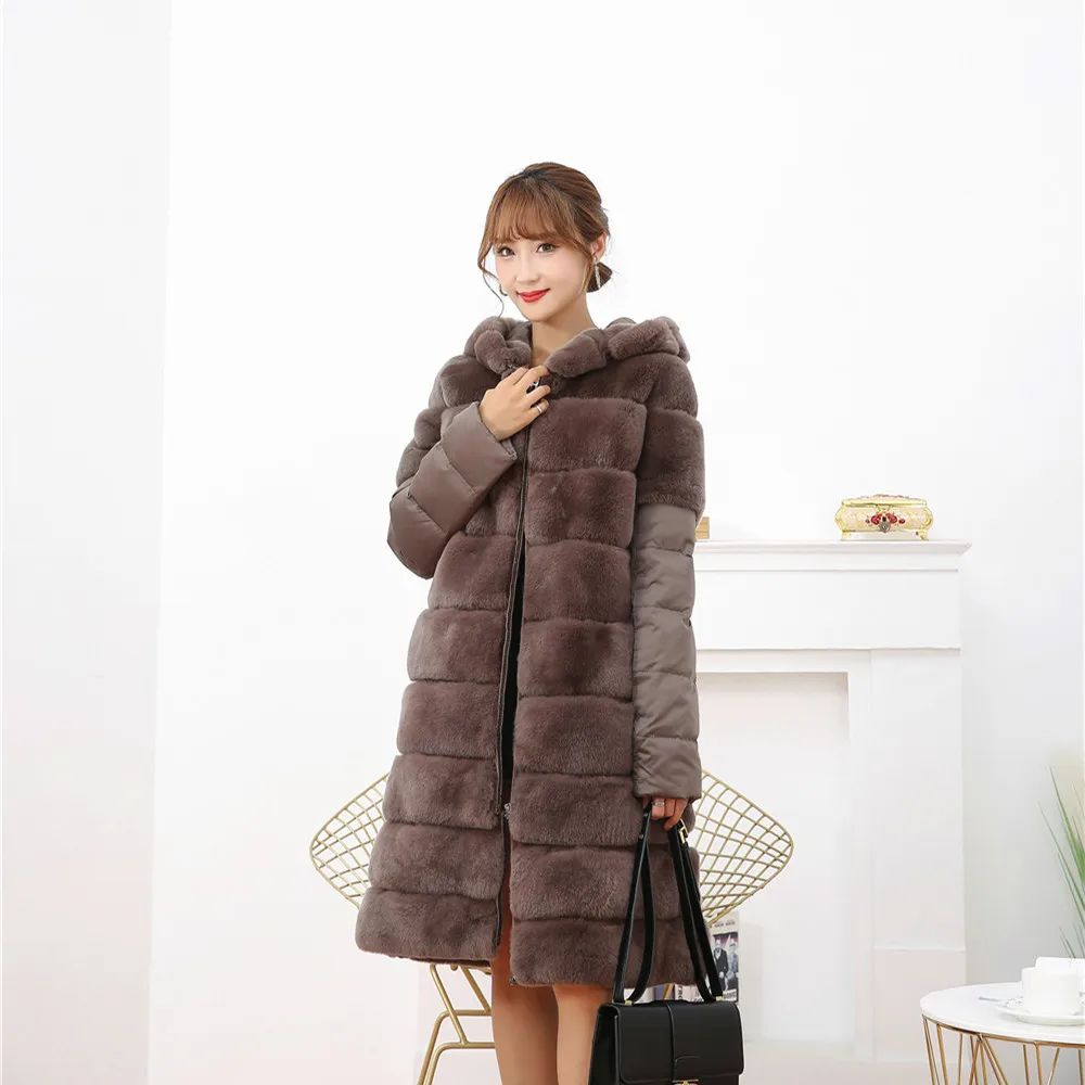 Шуба из кроличьего меха куртка шуба кролика рекс с воротником-стойкой импортная