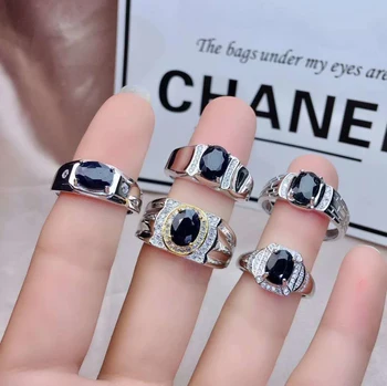 

Fidelity Natural 6*8mm sapphire Rings s925 sterling silver personality fine Jewelry for men party Natural black gemstone
