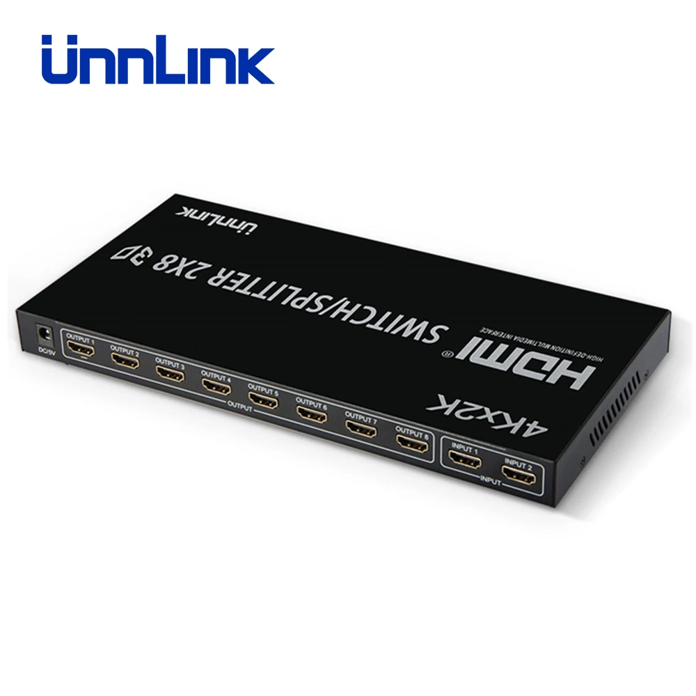Unnlink HDMI сплиттер/коммутатор 2X8 UHD 4 k@ 30Hz HDMI 2 входа 8 выход для Smart Светодиодный tv MI Box3 ps4 проектор монитор компьютера