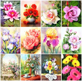 

HUACAN Diamond Painting Flowers Cross Stitch Diamond Mosaic Full Square Drill Painting Diamond Embroidery Full Set Decoration