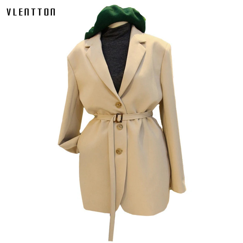 

2019 Autumn Vintage Long Jacket Blazer Women Chic With Sashes Solid Korean Suit Coat Female Outwear OL Office Blazers Feminino