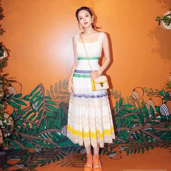 

Europe and the United States Show 19 Spring and Summer Women's Coulee Na Bundle of Them in the Waist Dress Women