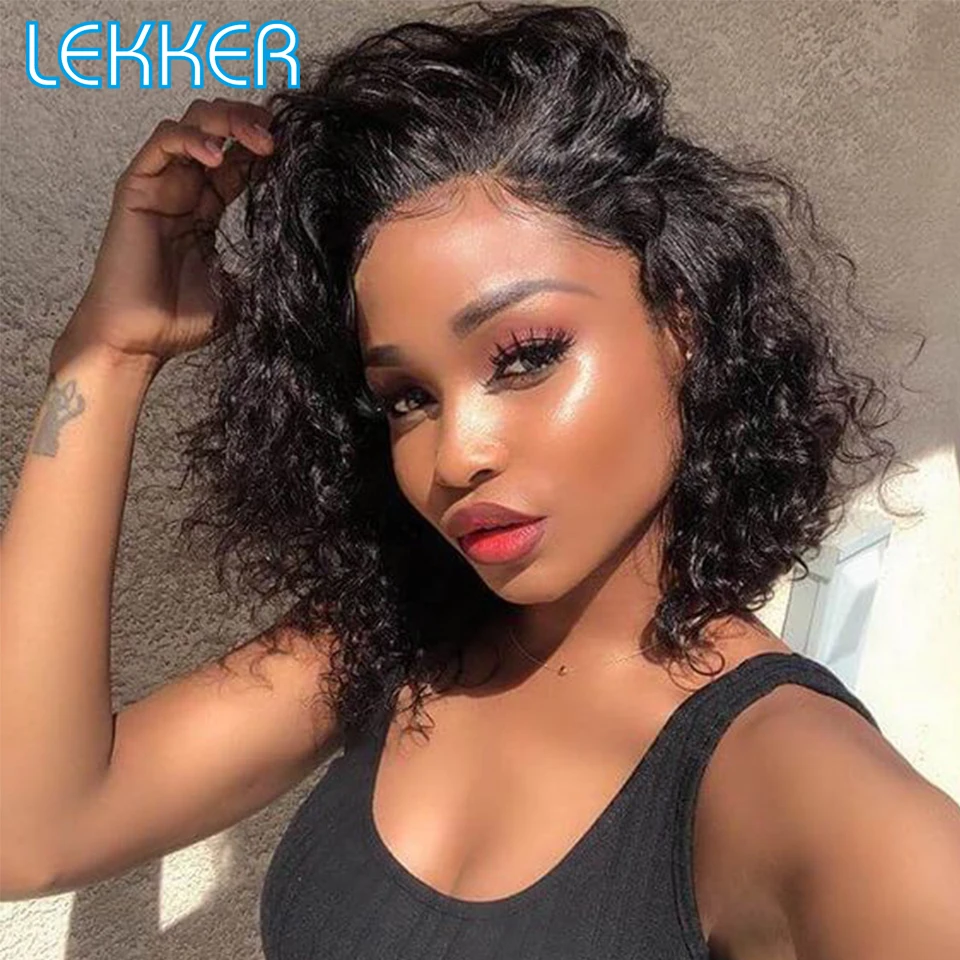 Lekker HD Lace Front Kinky Curly Bob Wet Wavy Human Hair Wigs For Women Brazilian Remy Natural Glueless Ombre Colored Water Wigs
