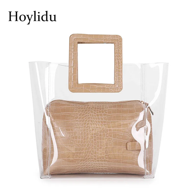 

New Summer Women Composite Bags Transparent PVC Waterproof Bucket Large Capacity Fashion PU Leather Handbags For Lady Zipper Bag