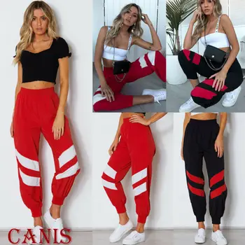 

Fashion Women Stripe Sports Pants High Waist Striped Leggings Hiphop Stretch Casual Loose Sweatpants