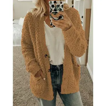 

Warm Fall Winter Knitted Sweater V-Neck Women 5Xl Pocket Loose Cardigan Casual Loose Plus Size Sweaters