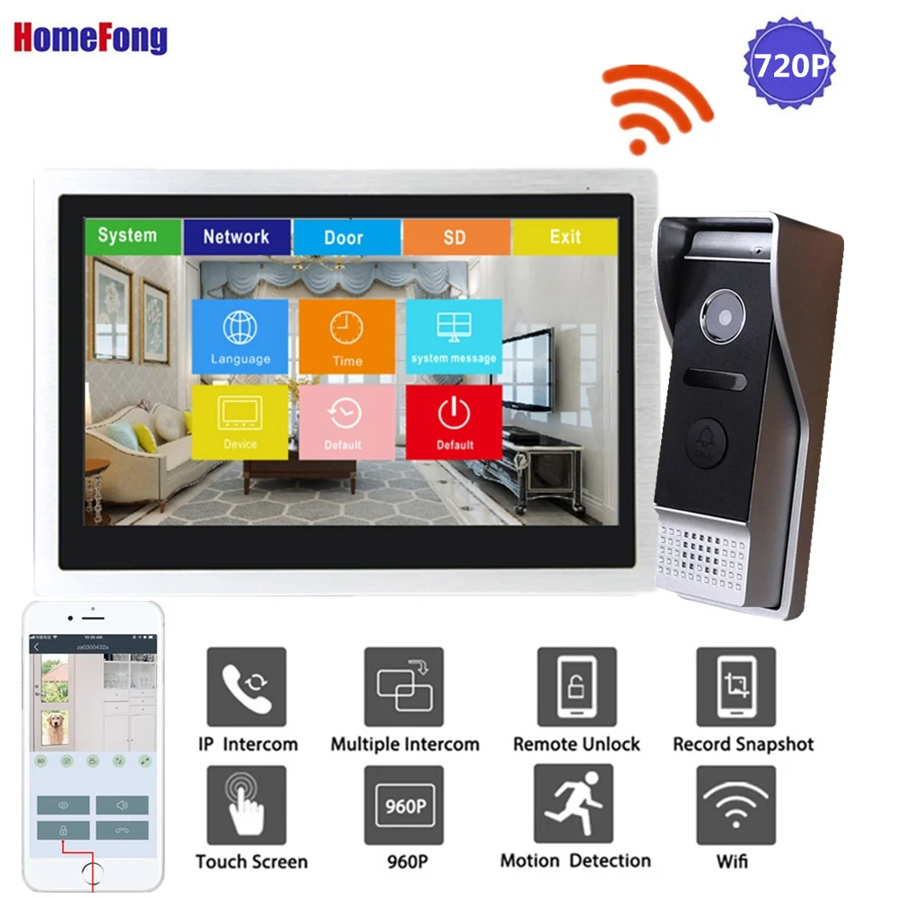 Ysecu 10 дюймов IP видеосвязь Wi-Fi видео-телефон двери дверной звонок 720P Сенсорный экран Домашний домофон Системы Водонепроницаемый записи - Цвет: Without SD Card