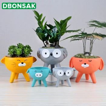 

Cartoon Animal Ceramic Flowerpot Owl Rabbit Cat Pig Ceramic Succulent Plant Pot Vase Animal Sculpture Home Garden Decoration