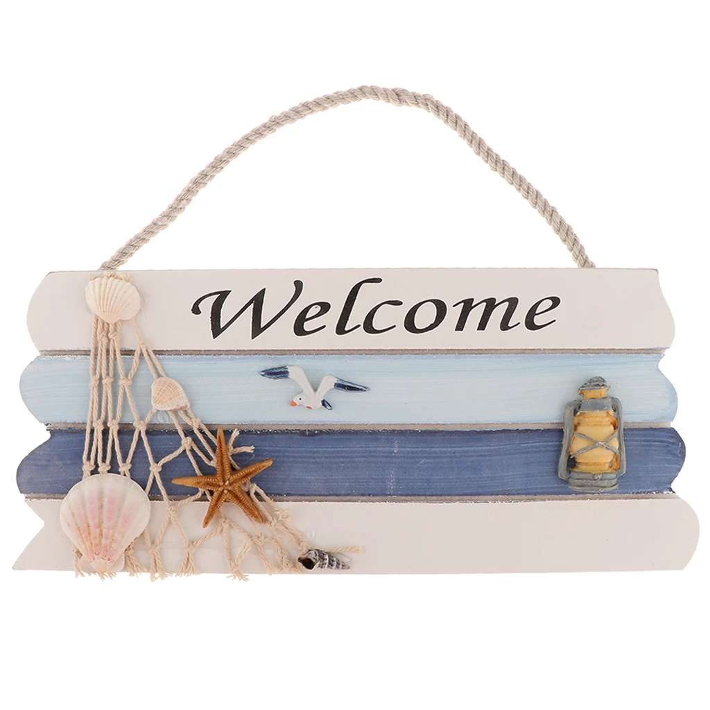 Welcome Sign Board with Rope Plaque Mediterranean Design Door Entrance Porch Sign Pendant for Home Wall Hanging Decor