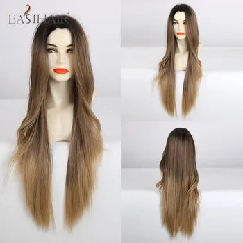 

EASIHAIR Lace Front Synthetic Wigs for Women Natural Straight Ombre Brown Lace Wigs High Density Heat Resistant Fiber Hair Wigs
