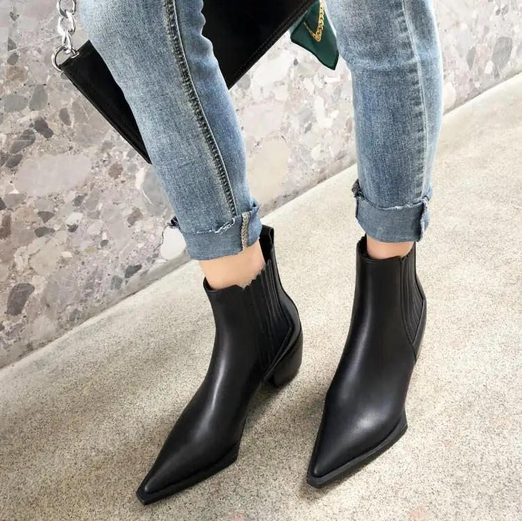 Buono Scarpe/кожаные ботильоны с острым носком; эластичные ботинки «Челси»; Женские ботинки в западном стиле; Botas Mujer; модная обувь; Цвет черный, белый; ботинки