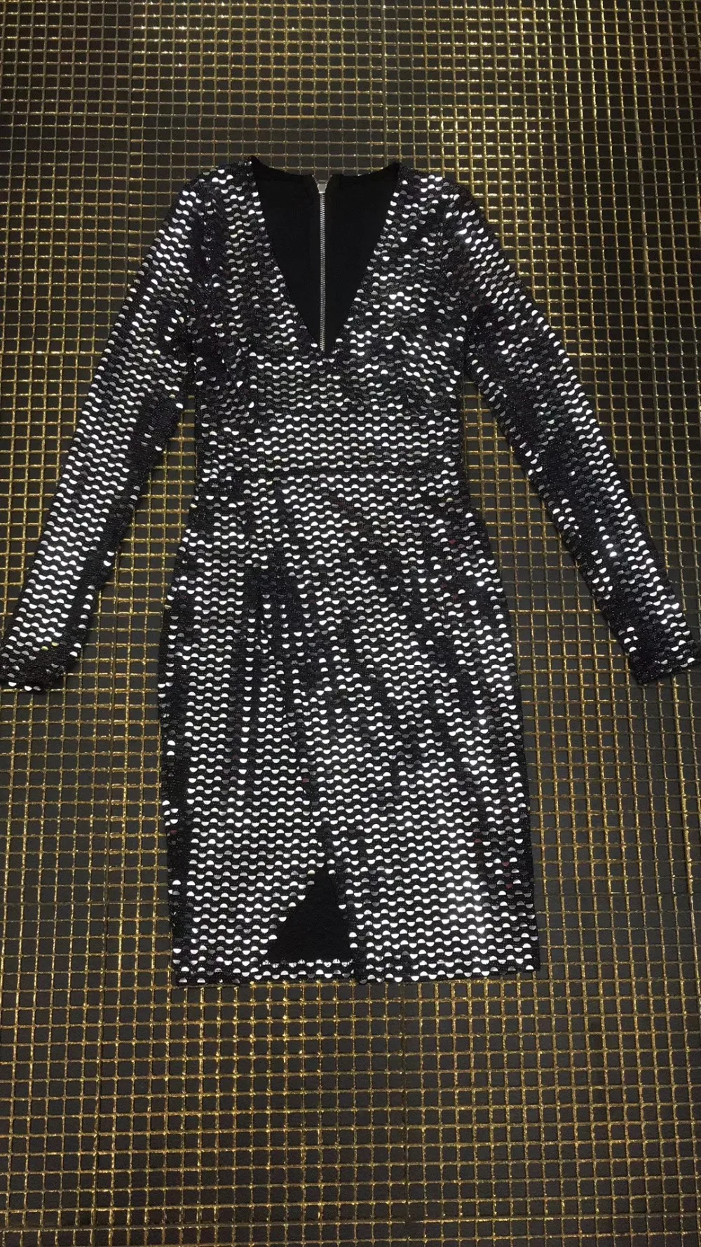 Модное платье от знаменитости сексуальное Sequines Bodycon открытое народное платье с длинным рукавом v-образным вырезом сексуальное красное ковровое платье