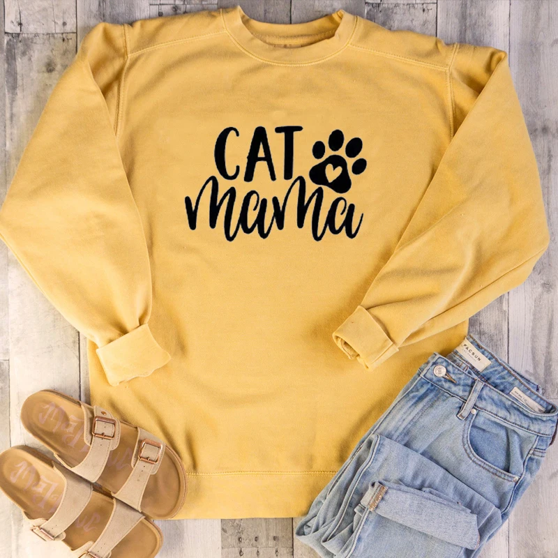 Новое поступление, Забавный свитер из чистого хлопка с изображением кошки, мамы, милой лапы, гранж, tumblr пуловеры в уличном стиле для девочек, повседневные Теплые Топы - Цвет: Yellow-black txt