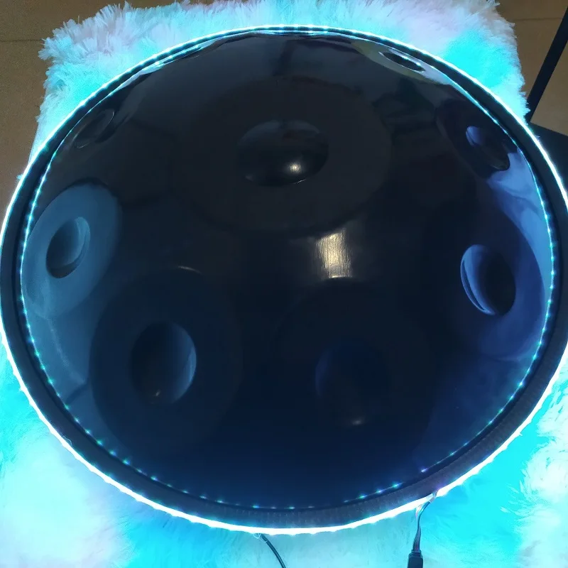 Luminous Handpan Drum Luminescent UFO Handpan Drums 9 Or10 Notes Nitrided Steel Percussion Musical Instrument 22 Inch Bluetooth