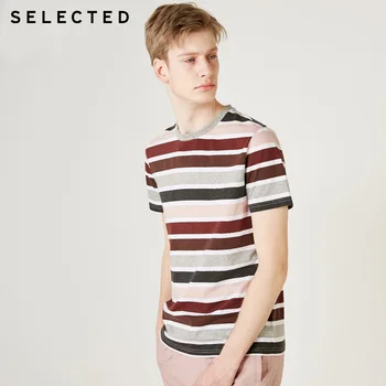 

SELECTED Men's 100% Cotton Round Neckline Striped Short-sleeved T-shirt |419201513