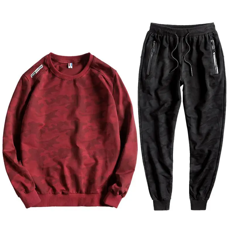 red set men Комплект из 2 предметов с толстовкой, мужской спортивный костюм, спортивный костюм для бега, мужской спортивный костюм размера плюс L-8XL, камуфляжная Толстовка+ штаны для 150 кг - Цвет: red set men