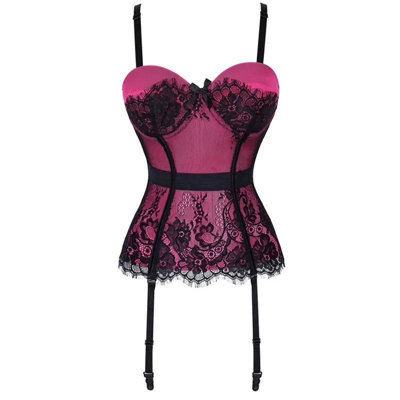 Sexy Lingerie Lace Floral Transparent Padded Cup Corsets Straps