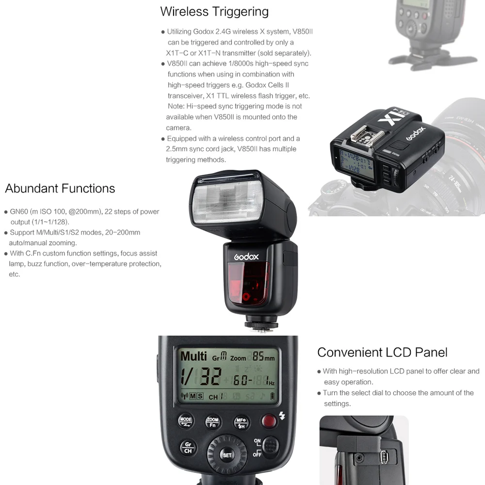 Godox V850II GN60 2,4G Off camera 1/8000s HSS камера светодиодная фотовспышка для Nikon DSLR camera s