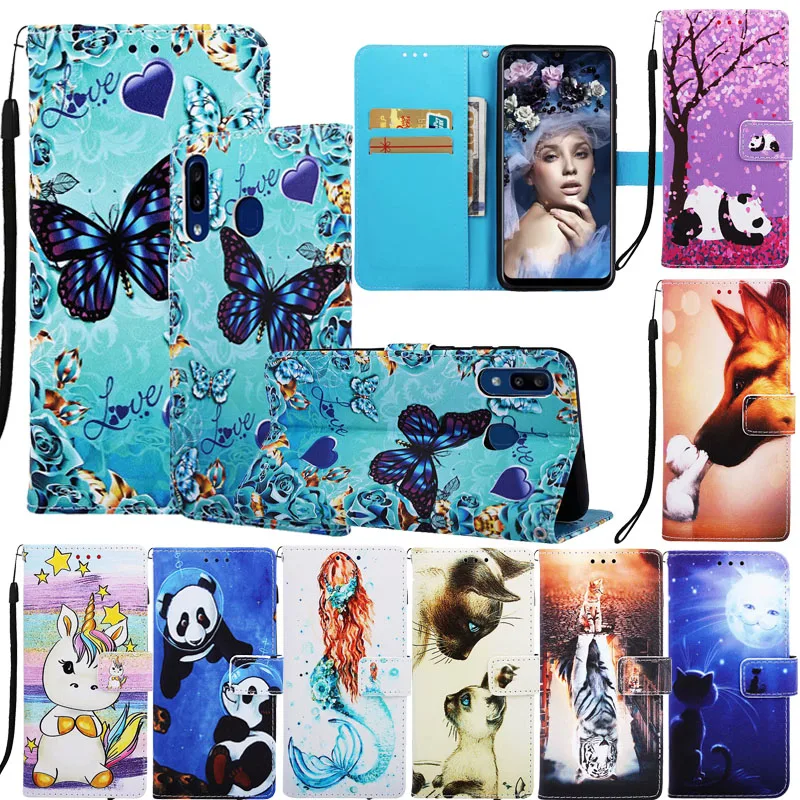 

Cute Aniaml Patterned PU Leather Flip Wallet Case Cover sfor Samsung A10 A30 A50 A70 A20 A40s M10 M20 A7 2018 A750 Phone Coque