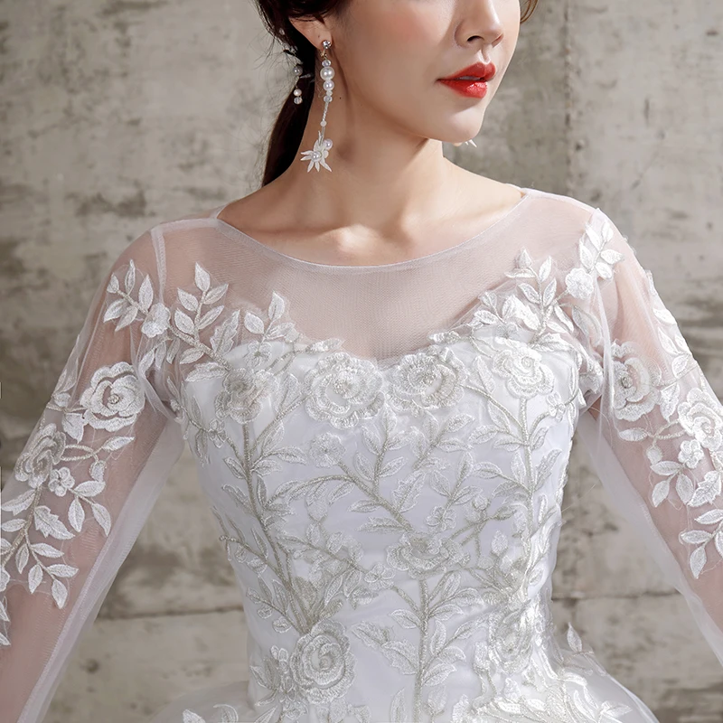 XXN 112#Bride Wedding dress Lace Full sleeve Bandage Embroidered Lace on Net Ball Gown lace up O Neck cheap wholesale girl China