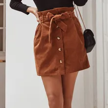 Юбки женские осень зима вельветовая юбка с высокой талией коричневые юбки больших размеров модная короткая юбка на пуговицах 82138