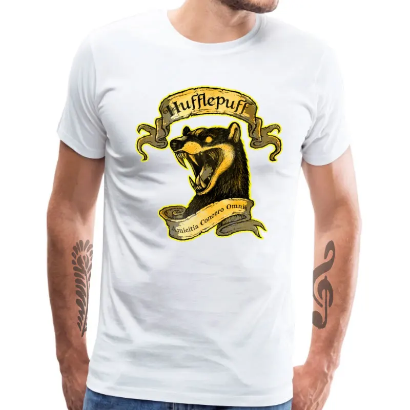 Hufflepuff_2_1012 Faddish Printed On Tops Tees Crewneck Father Day Cotton Short Sleeve T Shirt for Men Normal T-shirts Hufflepuff_2_1012 white