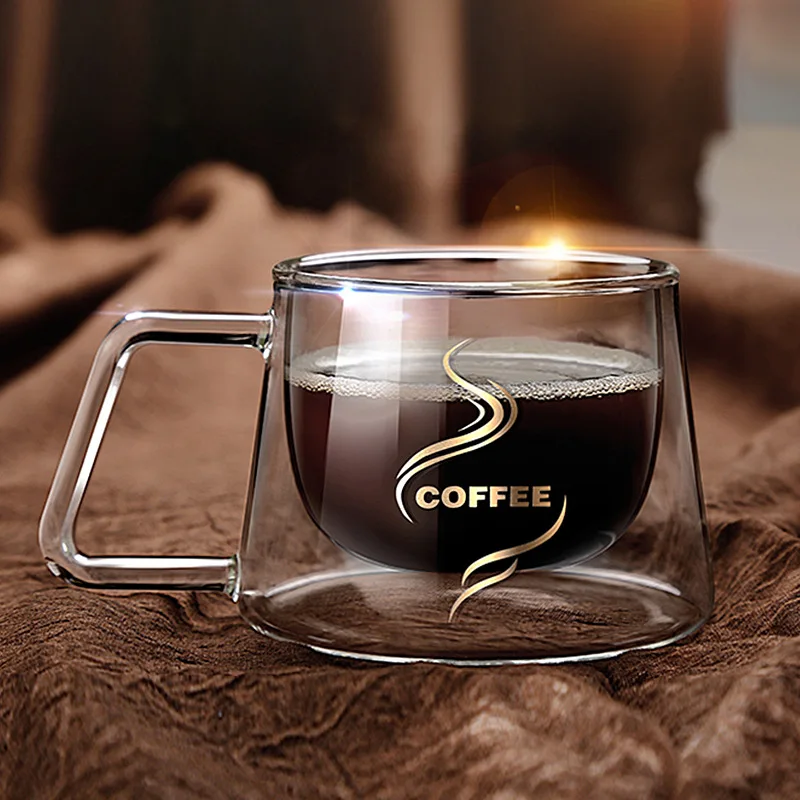 

Creative Glass High Boron Silicon Double Coffee Cup Mug Stylish Transparent Simple