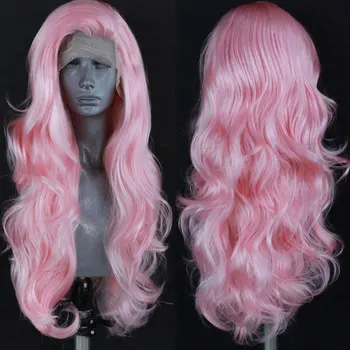 

Bombshell Synthetic 13*3 Lace Front Wig Baby Pink Layered Loose Body Wave Heat Resistant Fiber Hair Side Parting For Women Wigs