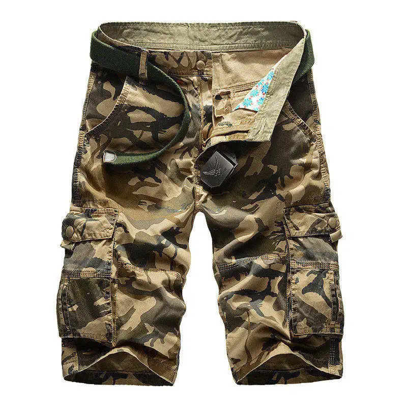 Khaki FGKKS летние новые мужские повседневные шорты, мужские камуфляжные шорты с несколькими карманами, мужские военные карго шорты, брендовая одежда - Цвет: Khaki