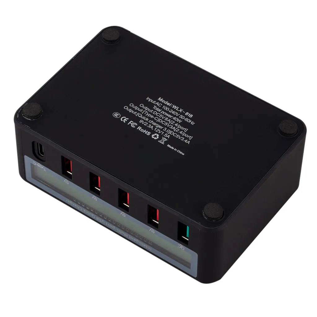 Usb-коммутатор ЕС 5 портов QC3.0 USB+ type-C быстрое гнездо для зарядки с ЖК-дисплеем для iPad для Sams ung Tablet pc Phone USB Hubs-L909