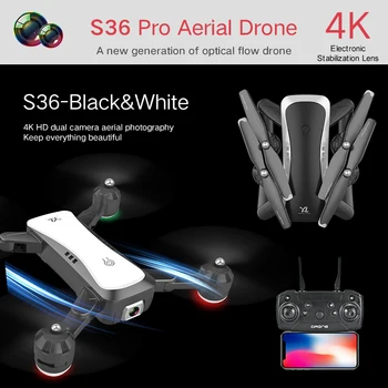 

S36 RC Foldable Drone with 4K HD Dual Camera Follow Me Optical Flow Positioning Wide Angle WiFi FPV Helicopter Quadrocopter Toys