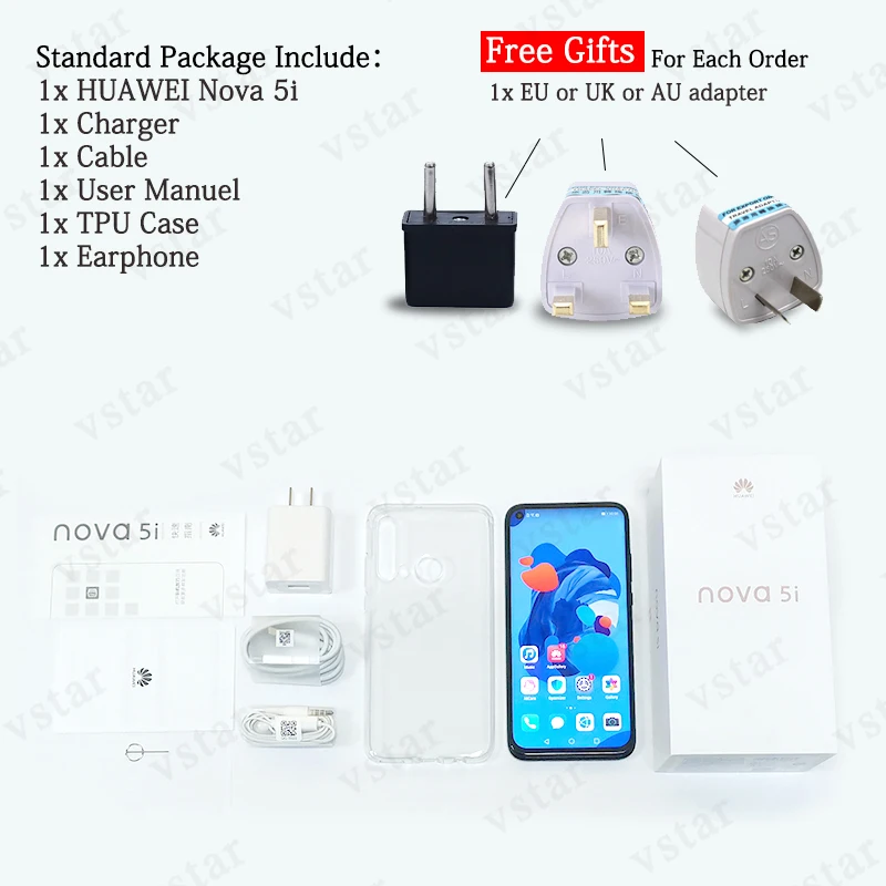 6,4 дюймовый смартфон HuaWei Nova 5i, 6 ГБ, 128 ГБ, Восьмиядерный процессор Kirin 710, Android 9,0, отпечаток пальца ID, 24 МП, фронтальная камера Google play