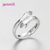 Exquisite 100% 925 Silver  Hugging Hands Rings for Lovers' Engagement Wedding Jewelry Open Finger Rings for Women Femme 1