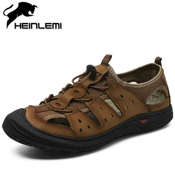 

HEINLEMI Top Quality Platform Cow Leather Popular Sandals Large Size Men Summer Shoes Adult Classic Crocs Shoes Sandali Uomo