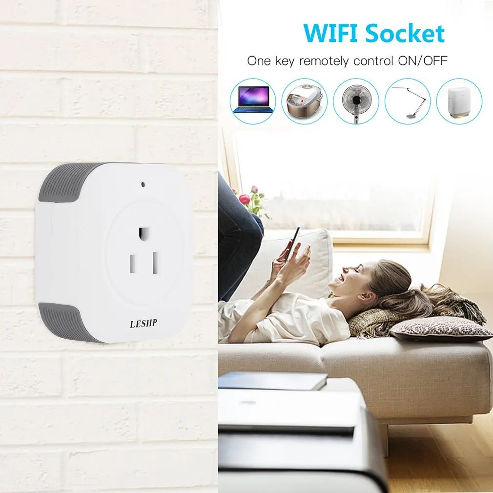 LESHP 2pcs/set Single Port Wireless Mini Socket Smart Plug With USB Output Wifi Smart Socket 100-240V US Plug