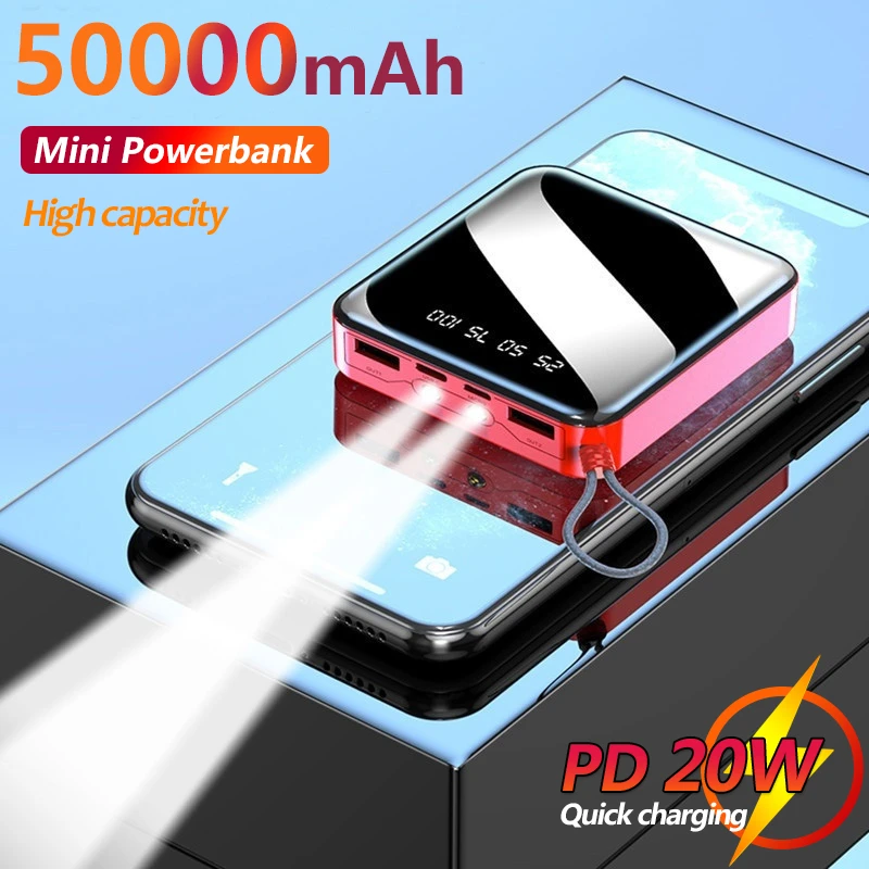 Mini 50000mAh Jane Pocket Power Bank with LED Flashlight Digital Display One-way Fast Charging Portable External Battery top power bank