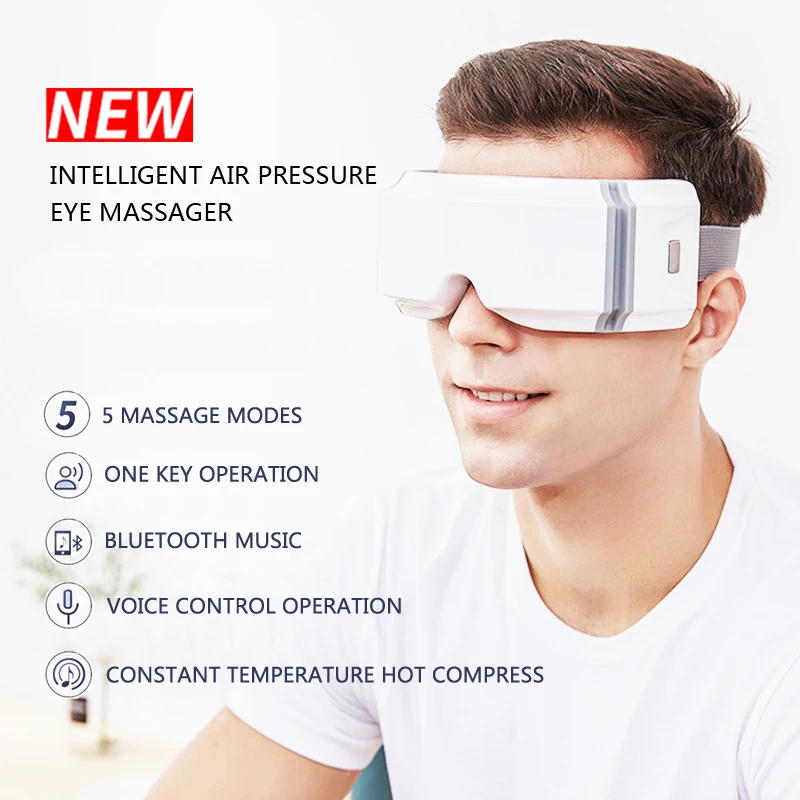 New Smart Airbag Vibration Eye Massager Eye Care Instrument Eye Protector Hot Compress Bluetooth Eye Fatigue Massage Glasses vr glasses mobile phone virtual reality g04 wearing game smart 3d digital glasses b01 bluetooth handle