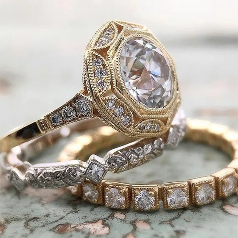 

Vintage 3-in-1 ring sets 925 Sterling silver Bijou AAAAA cz statement Party Wedding Band Rings for women Birdal Fashion Jewelry Gift