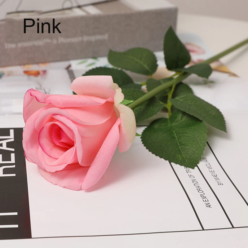 Decoração de flor rosa artificial 5 peças, ramo único toque hidratante rosa,  casa noiva, segurar a mão, flor falsa rosa, decoração de casamento|Flores  secas artificiais| - AliExpress