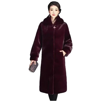 

Solid color women's loose medium long imitation mink fur coat mother's fur integrated mink whole mink Hooded Coat winter