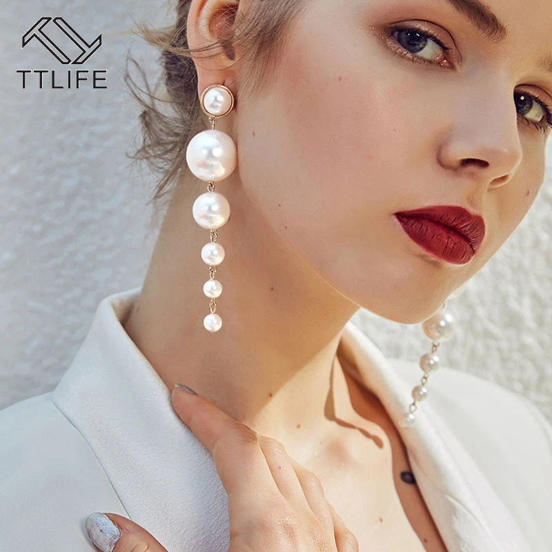

TTLIFE New Fashion Imitation Pearl Pendant Stud Earrings for Women and Girls Party Personality Elegant Earrings Jewelry Gifts