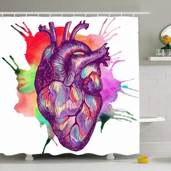 

Shower Curtain Set with Hooks 72x78 Colorful Style Element Tattoo Human Heart Hand Drawing Or Artwork Drawn Part Raster Signs
