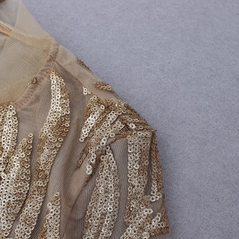 VC листья блёстки платье сексуальная сетка лоскутное водолазка Vestidos знаменитости Рождественская вечеринка Бандажное платье
