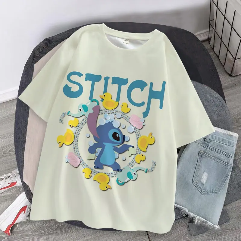 Harajuku T-shirt Disney Stitch Cartoon T-shirt Casual Street Kawaii Fashion T-shirt Men's and Women's Casual Oversized Top cheap t shirts