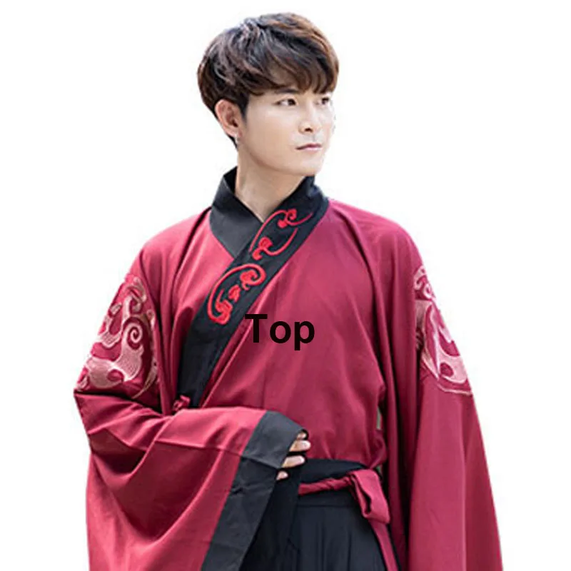 Top Chinese Style Men Tang Suit Ancient Costume Hanfu Folk Dress Emboridery Long Robe New Year Dance Full Sleeve Vintage Traditonal - Цвет: Top